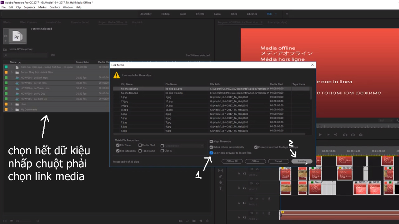 Lỗi không tìm được link trong adobe premiere 2