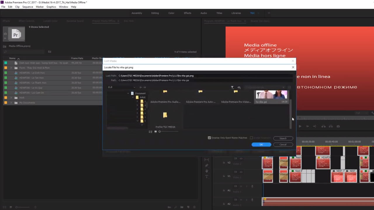 Lỗi không tìm được link trong adobe premiere 3