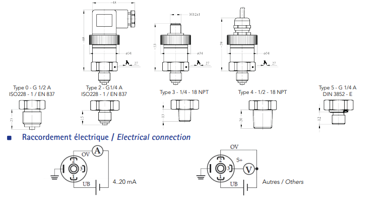 Thông số kỹ thuật cảm biến áp suất SR1 hãng Georgin-Pháp