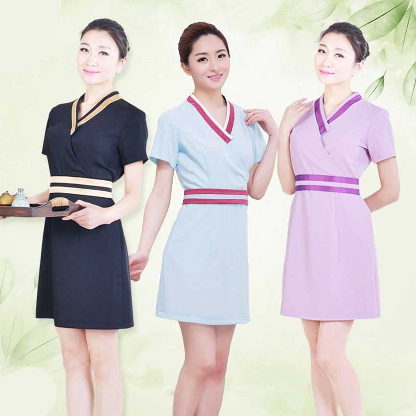 May Đồng Phục Spa Kiểu Váy Liền Thân Duyên Dáng