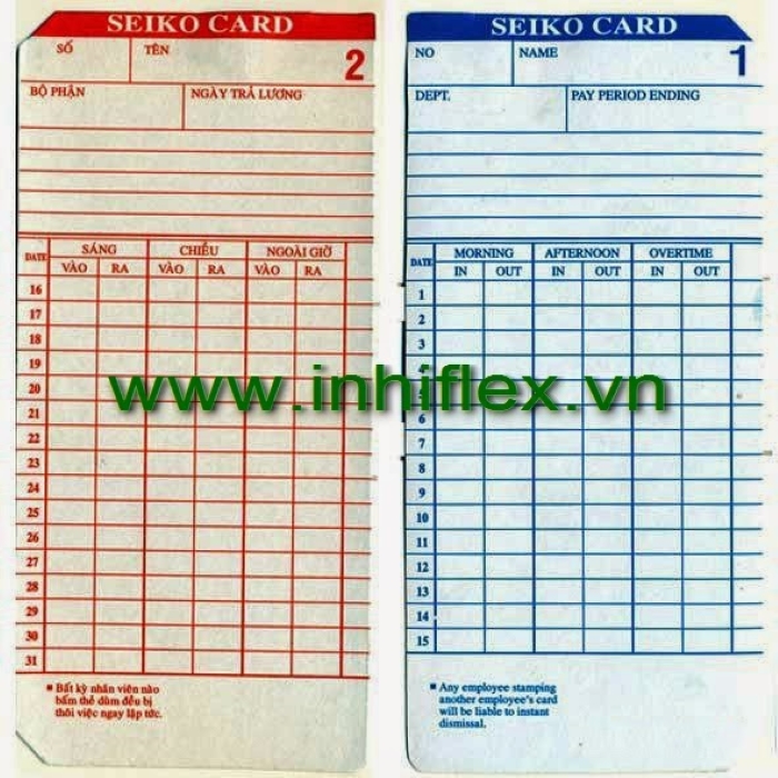 In thẻ giấy chấm công các loại chất lượng cao